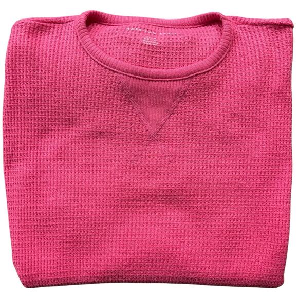 American Eagle Women's Long Sleeve Waffle Knit Top Bright Pink Oversized Small - Picture 3 of 5